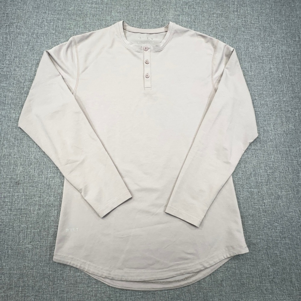 BYLT Premium Basics Henley Shirt Mens Small Iris Mauve Drop-Cut Long Sleeve